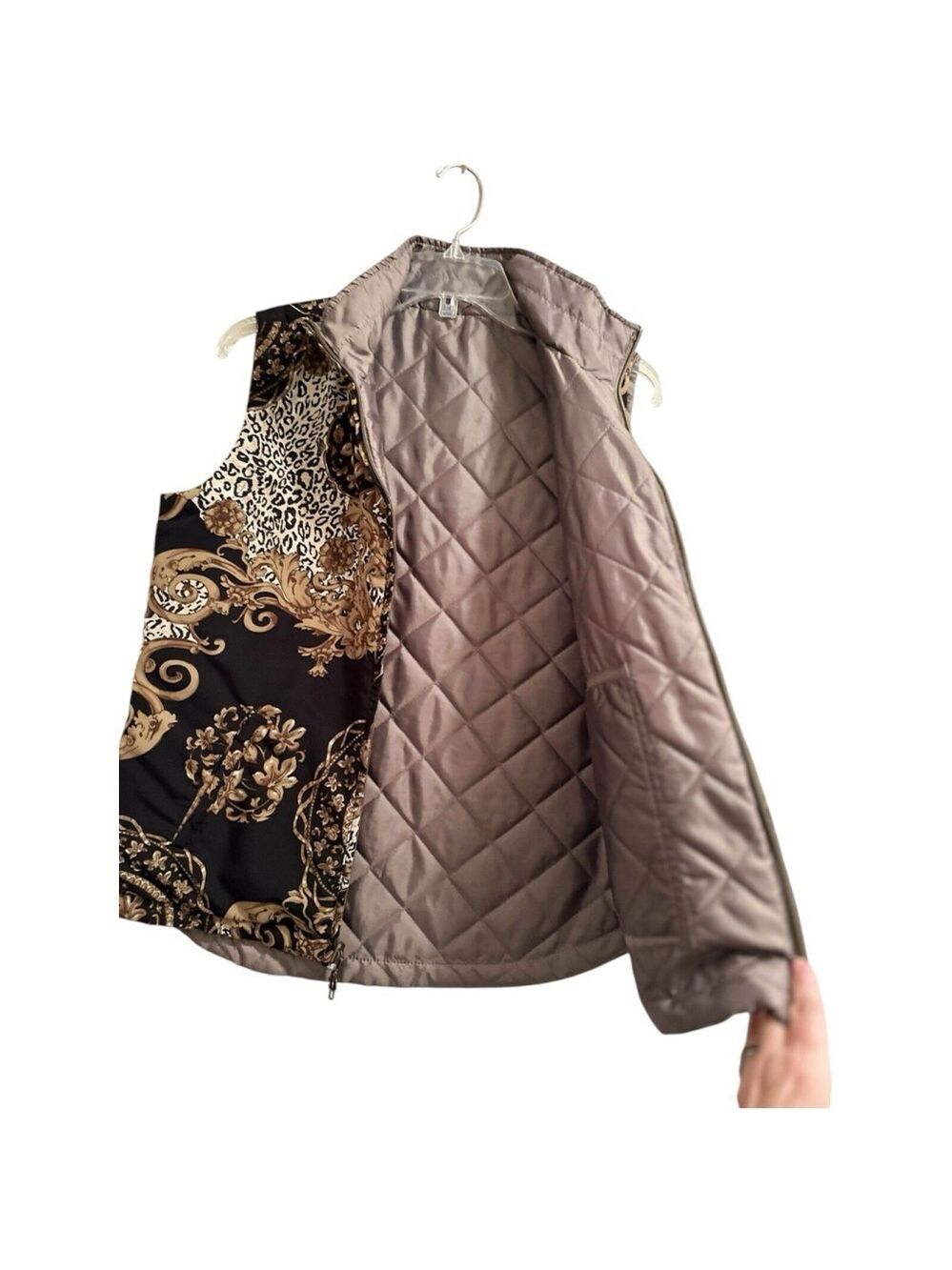 Lightweight Fall Vest Animal Print Reversible Womens Medium Floral
